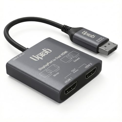DisplayPort to Dual HDMI Adapter 4K 60Hz, MST Hub Splitter | Converter Dual Monitors Extended Display SST MST Hub, Display Port Extend 1 in 2 HDMI Out, DP to 2X HDMI 2.0