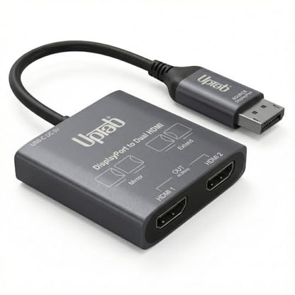 DisplayPort to Dual HDMI Adapter 4K 60Hz, MST Hub Splitter | Converter Dual Monitors Extended Display SST MST Hub, Display Port Extend 1 in 2 HDMI Out, DP to 2X HDMI 2.0