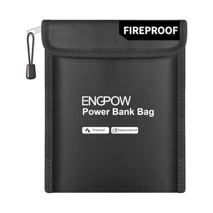 ENGPOW Fireproof Organizer Travel Safe Bag, Portable Electronic Carry Case | Heat Insulated＆Explosion-Proof, Home Travel Storage for Power Bank,Phone,Cables,USB Drive,Charging Protection,9''x7'',Black - size: 9'' x 7''