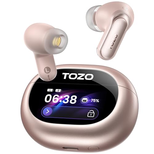 TOZO NC20 Pro Active Noise Cancelling Wireless Earbuds, Smart LCD Screen | LDAC Hi-Res Audio, Stereo Bass, 6 Mics AI Call Ear Buds, 80H Playtime, IPX8 Waterproof, 32 EQ via App, Wireless Charging - color: Rose Gold