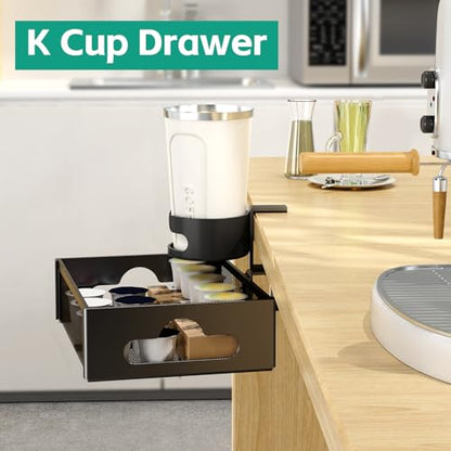 CABTE Desk Cup Holder with Drawer Organizer | Anti-Spill Clip-On Table Cup Hook with 360° Rotation Hidden Storage Box for Office Home Gaming Table (Black) - color: Black