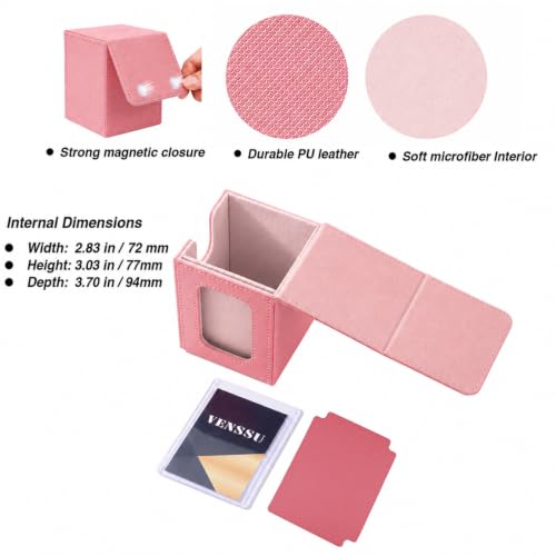 Venssu MTG Deck Box with Commander Display Window (Pink&Pink) | Holds 120 Single-Sleeved/ 100 double-sleeved cards, Fit MTG/PTCG/OPTCG Cards, Strong Magnetic Closure, Sturdy PU Leather - color: Pink&Pink