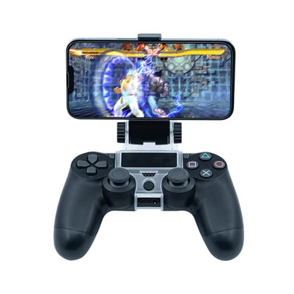 Mcbazel Phone Mount Clip for PS4 Controller, Smart Phone Holder Compatible with PS4 DualShock 4 Controller and iPhone, Android up to 6 Inch - Black | Click-lock installation All buttons & ports fully accessible Folds flat for travel PS4, Slim & Pro compat