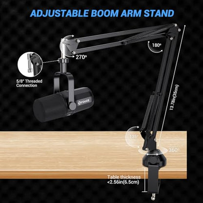 FDUCE XLR Dynamic Microphone for Vocal Recording, Podcasting, Gaming, Live Streaming&Broadcasting, All Metal Cardioid Mic, Voice-Isolating Technology, with Boom arm SL40X+ - style: SL40X with Boom Arm