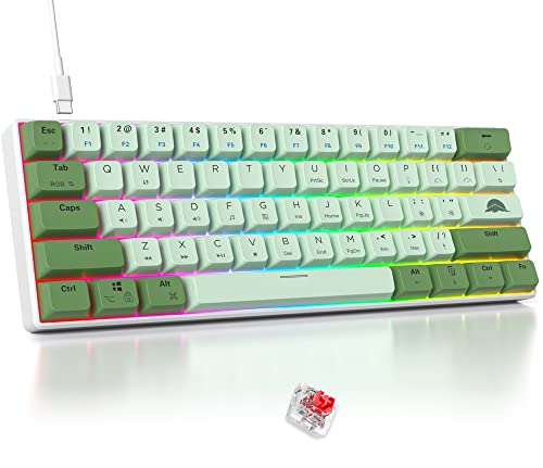 Fogruaden 60 Percent Mechanical Matcha Gaming Keyboard - 60% Red Switch, RGB Backlit, Wired with MDA PBT Keycaps for Win/Mac PC Laptop - color: 61 Matcha/ Red Switch