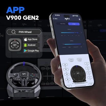 PXN Gaming Steering Wheel - 270/900° V900 GEN2 Sim Racing Wheel | Hall Effect 2-pedal Set, Responsive Paddle Shifters - for Xbox One, Xbox Series S|X, PC, PS4, Switch