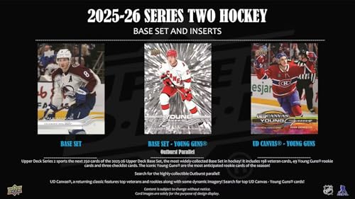 2025 2026 Upper Deck Hockey Series 2 Sealed 48 Card Blaster Box Containing an OPC Glossy Card and an Exclusive Green Dazzler Card Plus Chance for Matthew Schaefer Young Guns Rookie Card and More