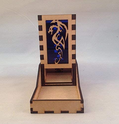 Dragon Mini Dice Tower v1 Dark Blue Acrylic Window Laser Cut MDF Unique Fast Shipping
