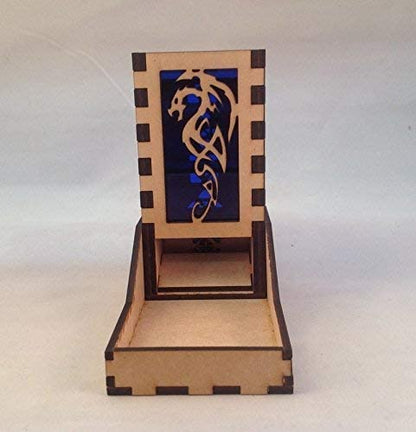 Dragon Mini Dice Tower v1 Dark Blue Acrylic Window Laser Cut MDF Unique Fast Shipping