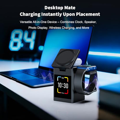 Vivilumens 7-in-1 Wireless Charging Station with Bluetooth Speaker Alarm Clock, LCD Touch Screen, Multifunctional 3 in 1 Wireless Charger, 18W Fasting Charging, Gifts for Men Teenage Boys - color: Black-Touch Screen