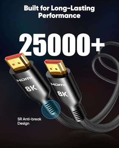 Highwings Long HDMI Cable 20 FT, 10K 8K Ultra HD High Speed 2.1 HDMI 48Gbps | Braided HDMI Cord-4K@120Hz 8K@60Hz, DTS:X, HDCP 2.2&2.3,eARC, HDR 10 Compatible with DVD Player/PS5/HDTV/Blu-ray - size: 20 feet
