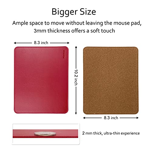 MelVan PU Leather Mouse Pad with Stitched Edge, Wood Mousepad, Waterproof Gaming Mouse Pad Mat for Computers, Laptop, Office & Home, 10.2" x 8.3", 1 Pack (Burgundy) - color: Burgundy
