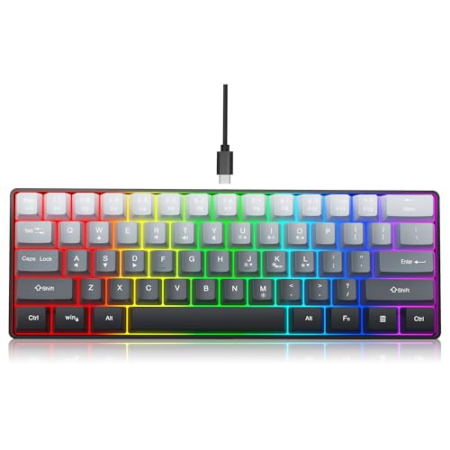 Snpurdiri 60% Wired Gaming Keyboard, 61 Keys RGB (Grey-Black) | Backlit Ultra-Compact Small Gaming Keyboard, for PC/Mac Gamer, Typist, Travel, Easy to Carry on Business Trip - color: Gradient Grey and Black