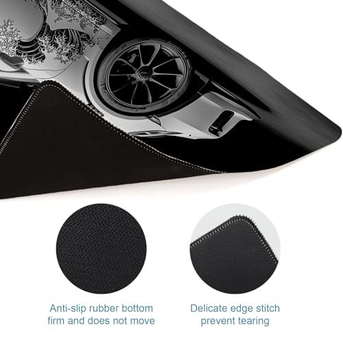 Sports Car Gaming Mouse Pad, Desk Mat, Large Mousepad with Stitched Edges Non-Slip Rubber Base, XL Extended Computer Keyboard Pad, Office&Home, 31.5x11.8in, Black Kanagawa Wave - color: Sports Car