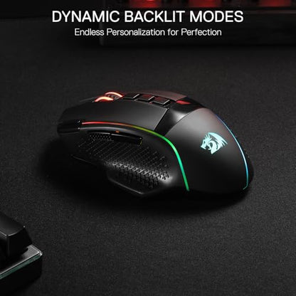 Redragon M991 3-Mode Wireless RGB Gaming Mouse 26000 DPI Remapping Keys | Cable-Free 0 Delay, Smooth Precise Tracking, Rapid-Fire Macro Keybinds, Vibing Backlight, Ergonomic Grip Body Comfort - color: Black, style: M991