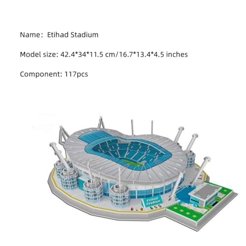 Classic Football Stadium Puzzle,3D Puzzle Soccer Club Venues,3D Paper Model Building Puzzle Kit, Soccer Stadium Souvenir Gift,Handmade Puzzle Ornaments，Cardboard Model (Etihad Stadium) - color: Etihad Stadium