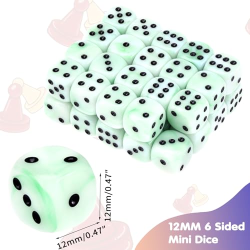 36 Pieces 12mm 6 Sided Mini Dice Set,Mixed Colours Swirls D6 Game Dice Set,6 Sided Standard Game Dice for Board Games Dice Games Classroom Teaching Dices Game,with Portable Gaming Box(Green & White) - color: D6-green & White