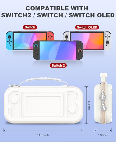 Kawaye Switch 2 Case for Switch Game Compatible with Nintendo Switch 2 and Switch/OLED Console, Switch Carrying Case Hard Shell Protective for Nintendo Switch 2 Accessories-White - color: White