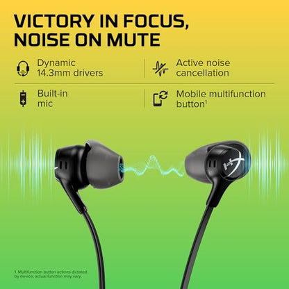 HyperX Cloud Earbuds II – 14mm Drivers, Four Eartips, Hard-Shell Carrying Case, Low-Profile 90° Plug, 3.5mm Plug, Built-in Microphone, Multi-Function Button, PC, Mobile, Nintendo Switch – Black - color: Black
