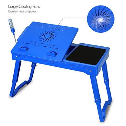 Moclever Laptop Table for Bed-Multi-Functional Laptop Bed Table Tray with Internal Cooling Fan & 2 Independent Laptop Stands-Foldable & 3 Different Height Laptop Desk-LED Lamp-4 Port USB