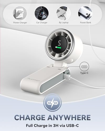 PlayHot Portable Handheld Turbo Fan, Travel Essentials, Gifts for Women/Men | 5-Speed, Up to 12H, 10m/s Airflow, USB-C Rechargeable, LED Display, 3-in-1 Foldable Personal Fan for Cruise, Beach, Vacation - color: White