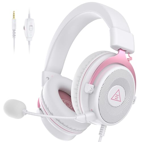 EKSA E900 Wired Gaming Headset with Microphone for PS4, PS5, Xbox | Detachable Noise Canceling Mic, 3D Surround Sound, Wired Headphone for PS4, PS5, Xbox, Computer, Laptop, Switch, Handheld - color: Pink