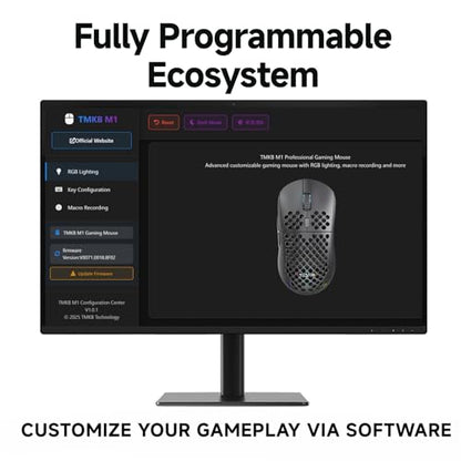 TMKB Wireless Gaming Mouse, 24000 DPI, 180-Hour Battery, Black | Optical Sensor, 90g Ergonomic Honeycomb Design, 6 Programmable Buttons, RGB Strip, 2.4GHz, BT5.2 and USB-C Wired Connectivity - color: Black, size: Wireless