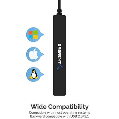 SABRENT 4-Port Portable USB 2.0 Hub for Laptop & Tablet (HB-MCRM) | Compact travel hub; 9.5-inch cable; for Ultrabook, MacBook Air, Windows tablet PC - size: 4-PORT