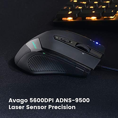 Perixx MX-2000B Programmable Laser Gaming Mouse with Adjustable Weight and RGB Backlight, Black
