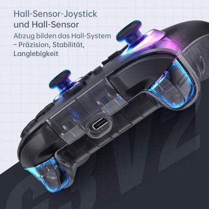 Machenike G3V2 Bluetooth Controller for Pc/Switch/Ios/Android, Hall Effect Joysticks, RGB Lighting Gaming Controller,2 Programmable Buttons,1000mah Battery With Charging Station, Black - color: Black PE UG
