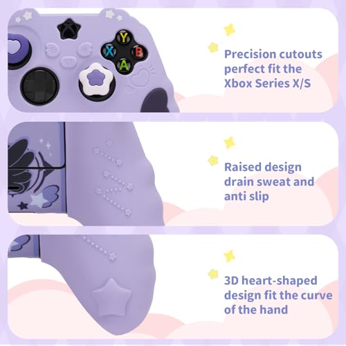 GeekShare Controller Skin Set for Xbox Soft Silicone Protective Cover Skin Case Compatible with Xbox Series X Controller with 2 Thumb Grip Caps and 2 Stickers - Star Wings Series Purple - color: Purple