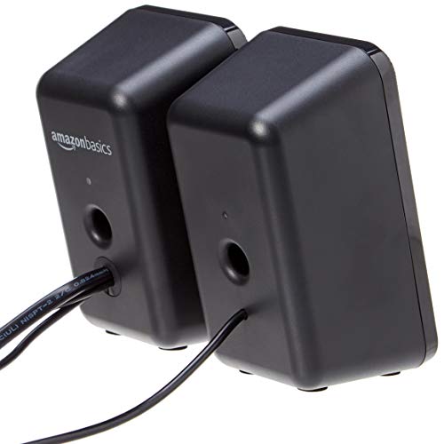 Amazon Basics AC-Powered Computer Speakers for Desktop or Laptop PC with Volume Control,Headphone Jack,Black (US Version),(Pack of 8) - size: 8-Pack, style: AC