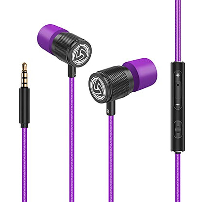 LUDOS Ultra Wired Earbuds in-Ear Headphones, 5 Years Warranty, Earphones with Microphone, Noise Isolating Ear Buds, Memory Foam for iPhone, Samsung, School Students, Kids, Women, Small Ears - Purple - color: Purple, style: 3.5 mm