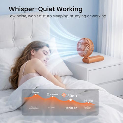 HandFan 2026 𝐔𝐩𝐠𝐫𝐚𝐝𝐞𝐝 Handheld Fan, Hands Free Necklace Fan with lanyard, 8000𝐦𝐀𝐡, 38 Hours Cooling Runtime,180° Foldable (Orange) - color: Clear‑Blade Orange
