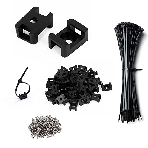 Cable Zip Tie Mounts Kit - 240 Set Wire Cable Clips Organizer Holders with 8" Cable Ties, Saddle Type Mounts Base and Tapping Screw, Black - color: Black, size: 8" - 240 Set