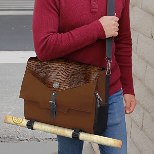ENHANCE Collector's Edition RPG Player's Essentials DND Bag - Dragon Hide Exterior Messenger Bag Fits 2-4 Books, Binders, Dice & Accessories, with 17 inch Laptop Slot, Battlemap Straps (Dragon Brown) - color: Dragon Brown