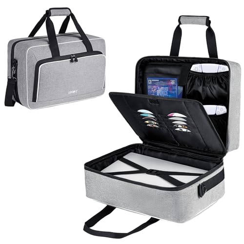 LEFOR·Z Travel Carrying Case Fits for PS5/PS5 Pro/PS4 with Thick Padding | 17 Pockets Protective Storage Bag Compatible with Playstation 5 Console,Controller,Game Discs,Charger & Accessories,Grey - color: Grey
