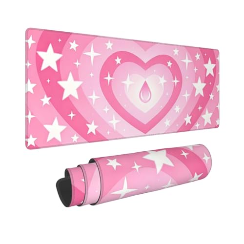 Gaming Mouse Pad, Large Pink Heart Mousepad Laptop, Extended Mouse Mat, Long XL Waterproof Keyboard Pads, Big Non-Slip Mousepads for Game Office Home, 31.5 x 11.8 in - color: Pink Heart