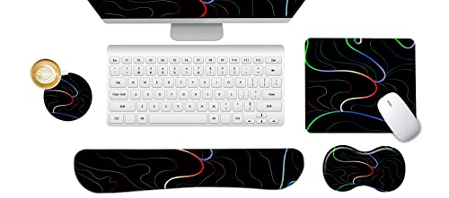 Keyboard Wrist Rest Mouse Pad Wrist Support Ergonomic, Memory Foam 4 in 1 Mousepad Non-Slip Base Comfortable Easy Typing Pain Relief, Colorful Lines - color: Colorful Lines