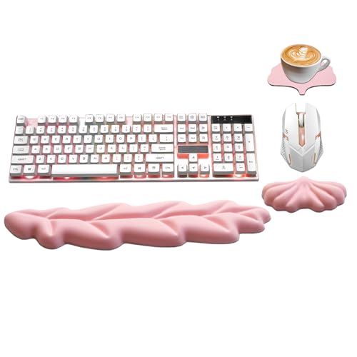 Ergonomic Keyboard Wrist Rest, Leaf Shape PU Leather Memory Foam Wrist Support for Computer Keyboard, Keyboard Pad and Cute Mouse Wrist Pad for Gaming,Office, Computer, Typing Pain Relief, Pastel Pink - color: Pastel Pink