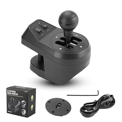 Nitho USB Shifter for PC Sim Racing, 6-Speed H-Pattern Gear Shifter with Reverse, Interchangeable H-Pattern & Sequential Plates, Racing Wheel Shifter for Windows PC Driving Simulators