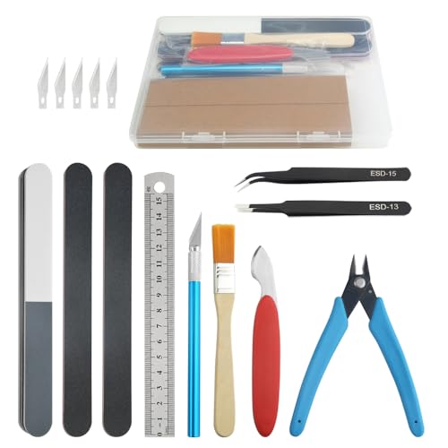 Bigstone 16 PCS Model Tools Kit Modeler Basic Hobby Building Tools Craft Set for Cars, Airplanes, Buildings, Robots Plastic Gundam Models Building Repairing and Fixing