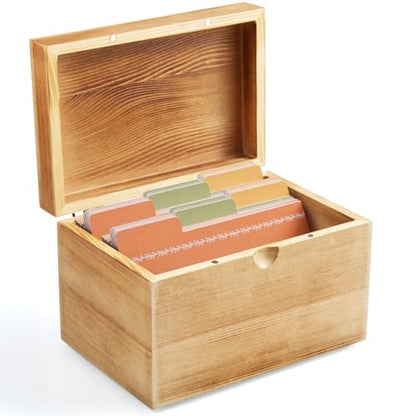 DRASTAR Index Card Holder, 3x5 Index Card Box, Wooden Index Card Organizer with 45 Dividers, Flashcard Notecard Holders for Home Office, Brown - color: Brown