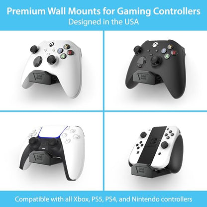 TotalMount Controller Wall Mounts – Removable Adhesive – Non-Slip (4 Pack) | Designed in USA: For PS5, Xbox, and Nintendo Controllers – Stands Won’t Damage Your Wall With Screws or Permanent Adhesive - color: Premium Black – Four Pack