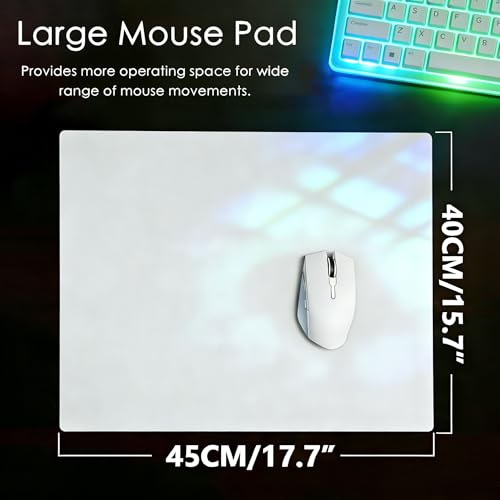 Glass Gaming Mouse Pad,White Hard Surface Gaming Mousepad,17.7‘’X15.7'' Tempered Glass Desk Mat,Ultra-Smooth Large Square Desk Mat,Improved Precision and Speed for Esports FPS Players - color: White