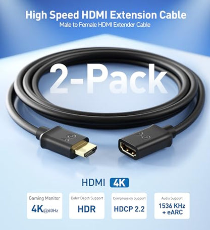 Cable Matters 2-Pack 4K High Speed HDMI Extension Cable, M-F, 6ft | 4K@60Hz, Male to Female, HDMI Extender Cable, with Ethernet, 3D and 4K Resolution Ready - size: 6 Feet