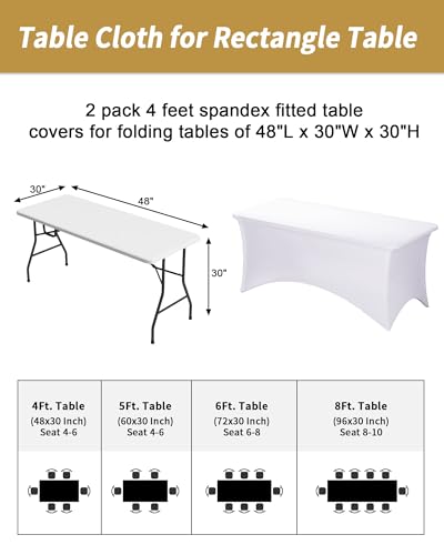Fixwal White Stretch Table Cloth Rectangle 2 Pack 4Ft, Spandex Fitted Table Covers Washable for Party, Trade Show, Banquet, Wedding, Buffet - color: White, size: 4 Ft