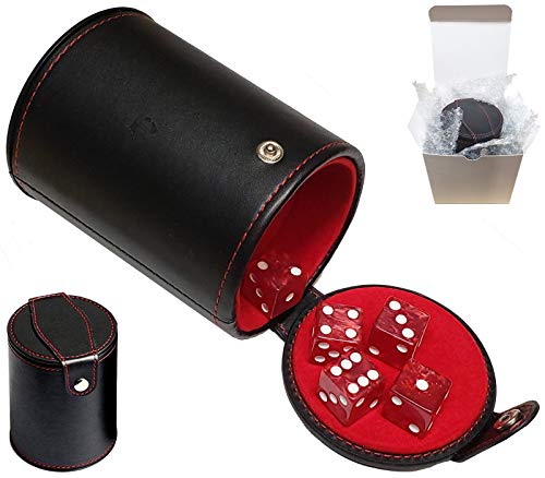 Cyber-Deals Set of 16mm Marbleized Dice and Black PU Leather, Velvet Lined Dice Cup with Storage Compartment (Gift Boxed) (Red Dice, Red Lining Cup) - color: Red Dice, Red Lining Cup