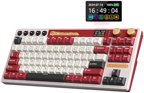RK ROYAL KLUDGE M87 Wireless Gaming Keyboard with Screen & Dual Knobs, Red | Bluetooth/2.4G/Wired, Hot Swappable Cream Switches, 5-Layer Noise Dampening Gasket Structure,Compact 75% Size for PC/WIN/Mac - color: Red