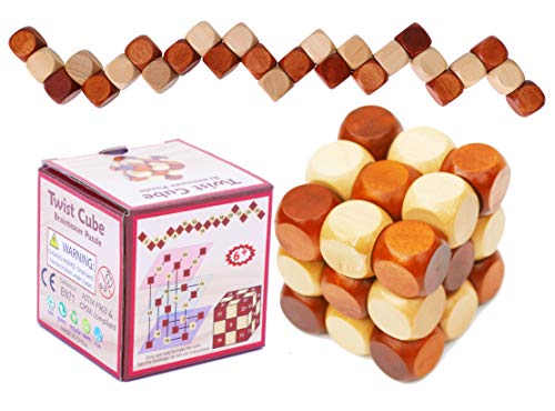 Wooden Twist Cube IQ Puzzle, Brain Teaser Puzzle for Kids and Adults | Wooden brain teaser puzzle for children, teens and adults; ideal stocking stuffer, birthday gift or gift for men.